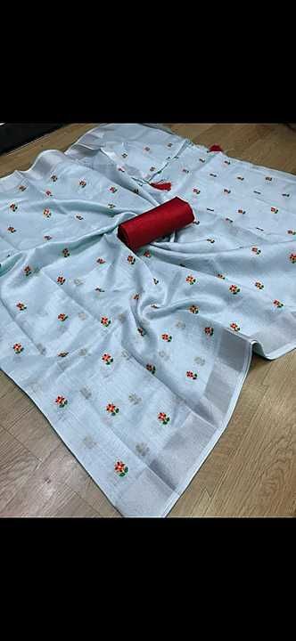 Linen by slab with embroidery work saree uploaded by Linen saree  on 12/23/2020