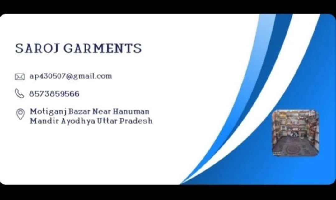 Visiting card store images of RA Saroj garments and readymade collection