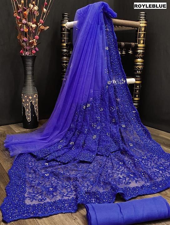 Party wear heavy embroidred net saree uploaded by business on 12/24/2020