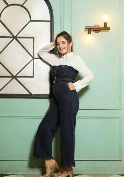 Product image with price: Rs. 660, ID: french-sweet-fashion-stitching-denim-jumpsuit-with-belt-098aeae6
