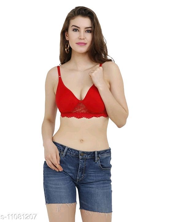 women bra Lace net padded  full coverage transparent detachable bra straps western casual red bra uploaded by business on 12/24/2020