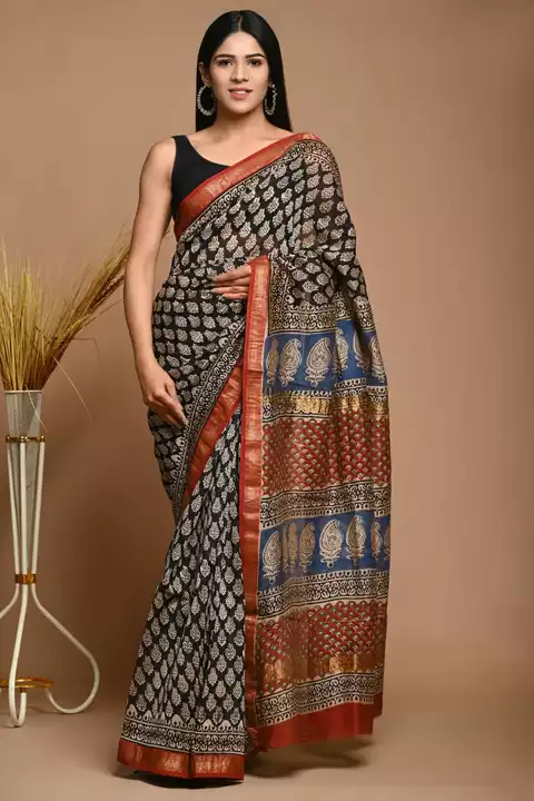 Hand block printed maheswari silk sarees with blouse uploaded by business on 9/24/2022