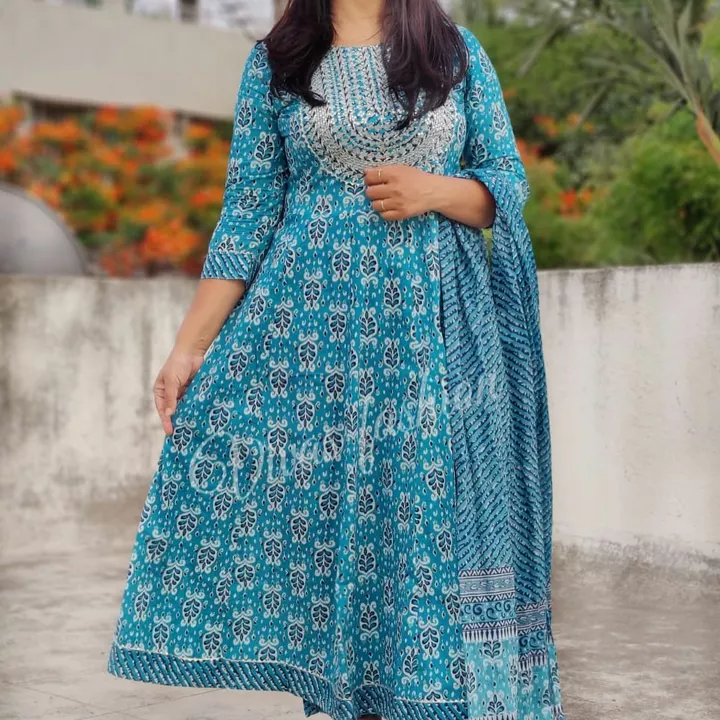 Post image *🆕 Design 🆕 You*

Premium Reyon Foil print anarkali kurti with crochet lace 
beautiful hand  embroidery on yoke paired with Reyon Printed pant 
Cotton duppatta with crochet lace nd Border

*Size 38 40 42 44*

Full stock available