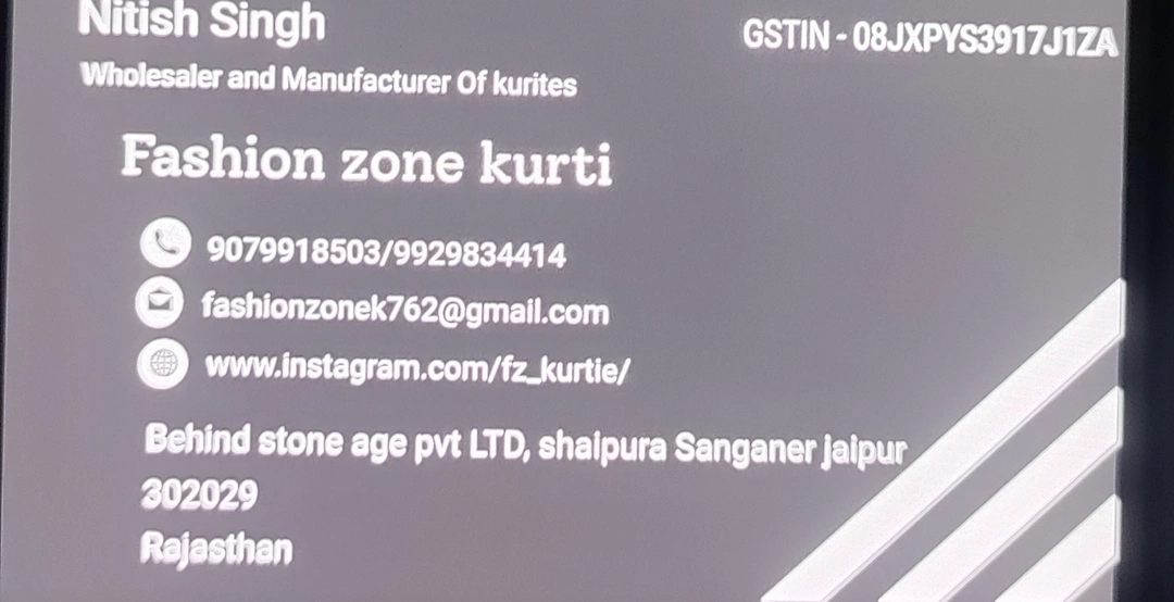 Visiting card store images of FASHION ZONE KURTI