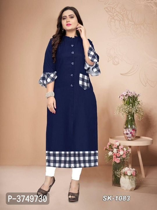 Post image I want 1-10 pieces of Kurti at a total order value of 500. I am looking for Stylish navy blue bell sleeves cotton kurti for women s . Please send me price if you have this available.
