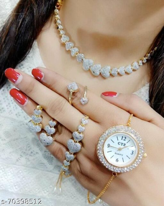 American Diamond Necklace Set Combo With Designer Watch uploaded by Retailer on 9/25/2022
