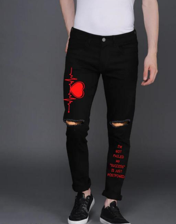  Star4well Men Printed Knee Cut Black Jeans.   uploaded by business on 9/26/2022