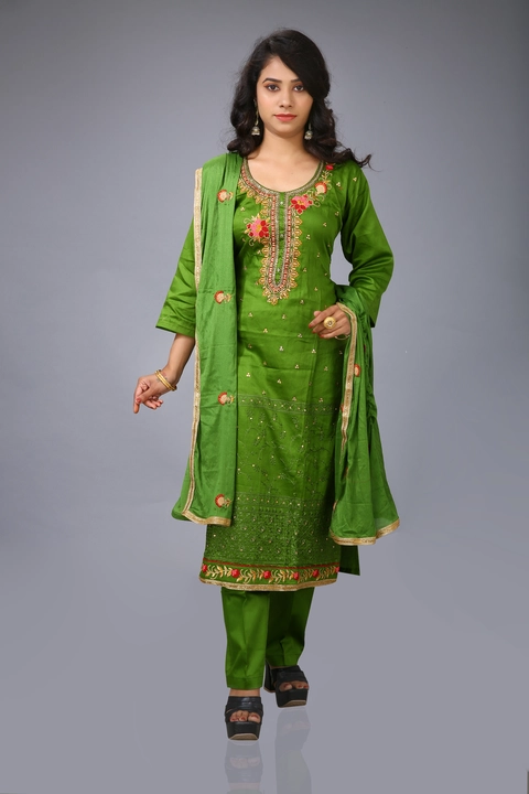 Post image Suit is embroidery work with hand work in nack design and dupatta is four embroidered with four side less.