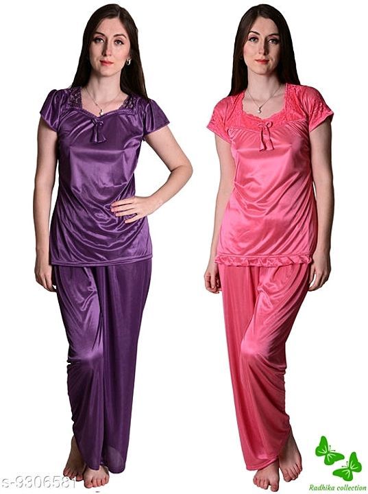 Senslife@ Women's Satin Nightwear Sleepwear Night Suit Top & Pajama Set Combo Set Pack of 2  uploaded by Radhika collection on 12/28/2020