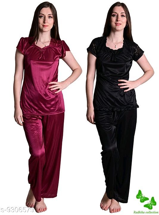 Senslife@ Women's Satin Nightwear Sleepwear Night Suit Top & Pajama Set Combo Set Pack of 2  uploaded by Radhika collection on 12/28/2020