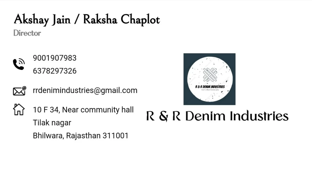 Visiting card store images of R & R denim industries