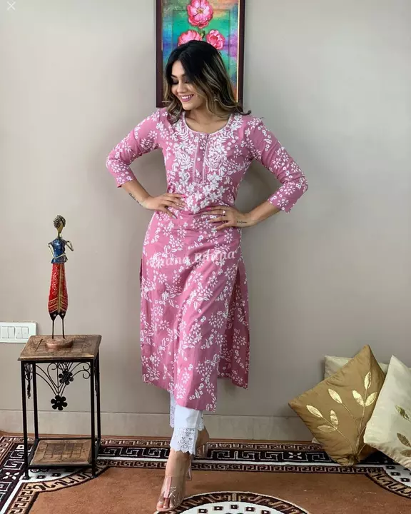 Reyon printed kurti  with pant with embroidery  uploaded by Fashionable ladies  on 9/26/2022