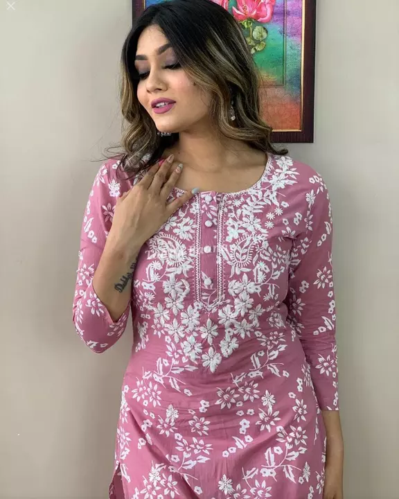 Reyon printed kurti  with pant with embroidery  uploaded by Fashionable ladies  on 9/26/2022