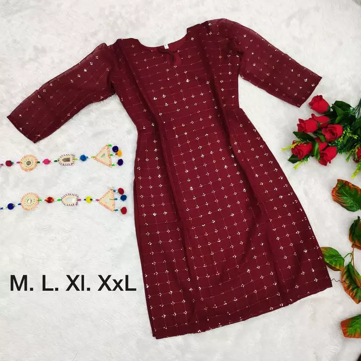 *Only kurti*

👗Fabric :	 Georgette with Sequence work    👗
👚Inner : Creap 👚
👘Length :38 inches uploaded by Krisha enterprises on 9/26/2022