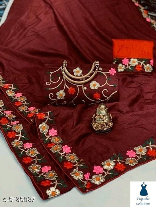 Post image Bhavina Women Dola Silk Saree

Saree Fabric👉: Dola Silk
Blouse:👉 Separate Blouse Piece
Blouse👉 Fabric: Banglori silk 
Pattern: 👉Embroidered
Saree size :👉5.5 Mtr 
Blouse👉 size:0.8 Mtr   
Multipack: Single👍