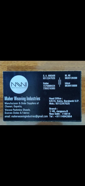 Visiting card store images of Maher weaving industries