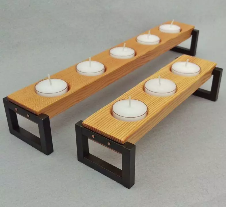 Tea light holder with metal legs & [ine wood  uploaded by business on 9/28/2022