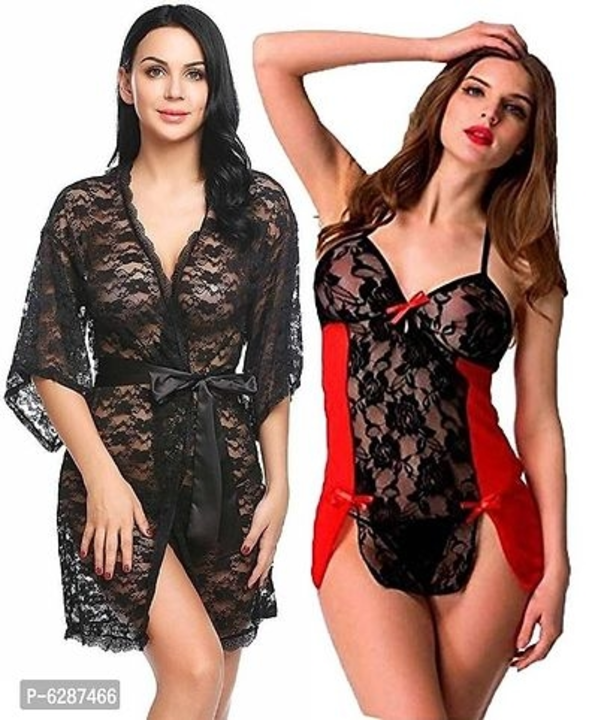1 Lace Robe and 1 Babydoll Nighty With G-String Panty For Honeymoon and Wedding Night  uploaded by business on 9/28/2022