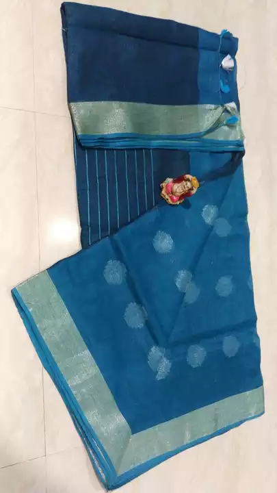 Linen by linen saree with zari bota  uploaded by Anam handloom on 9/28/2022