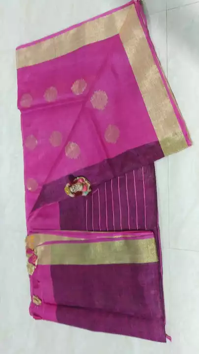 Linen by linen saree with zari bota  uploaded by Anam handloom on 9/28/2022