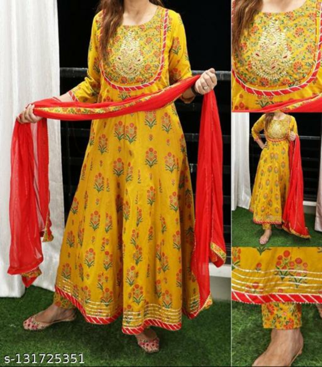 Name: Vintage Royal Yellow Anarkali With Pant dupta set uploaded by business on 9/29/2022