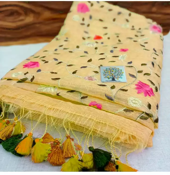 Silk Linen heavy stich embroidery work saree with blouse uploaded by Apparelsnishu on 9/30/2022