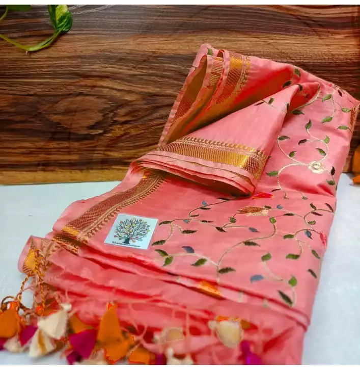 Silk Linen heavy stich embroidery work saree with blouse uploaded by Apparelsnishu on 9/30/2022