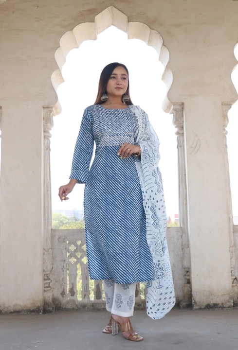 kurta pant with dupatta pure cotton jaipuriya embroidery  uploaded by Royal Fashion Rashi on 9/30/2022