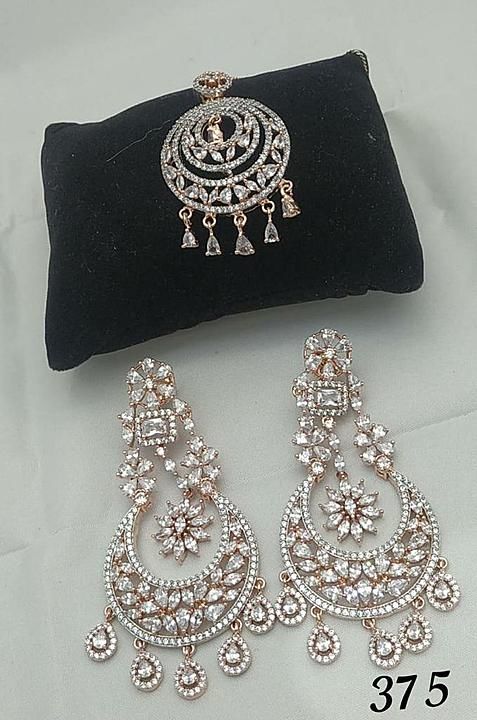 American diamond earrings with teeka set online at wholesale price and best quality AD Jewellery uploaded by business on 12/31/2020