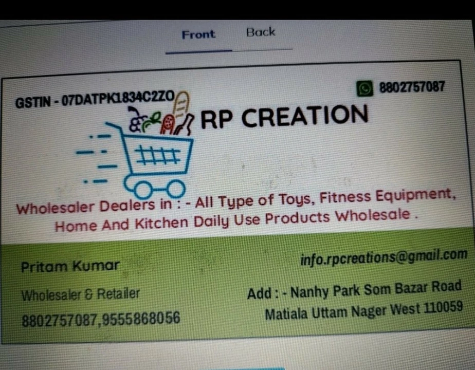 Visiting card store images of RP Creation