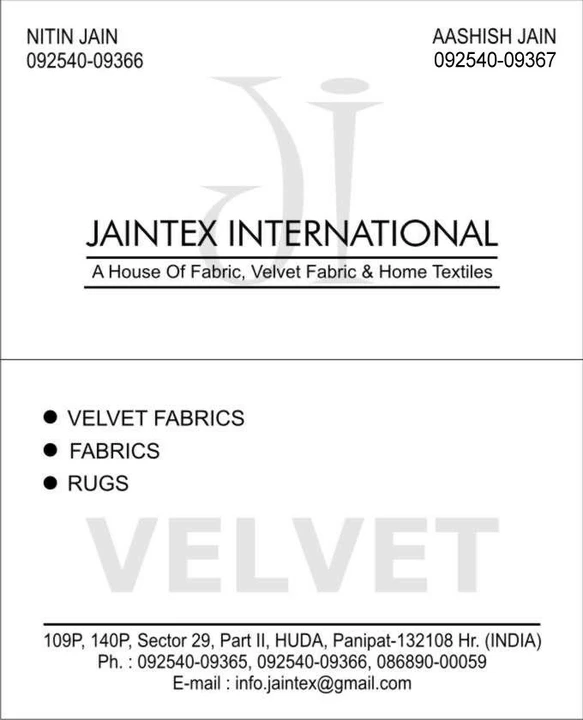 Visiting card store images of Jaintex International