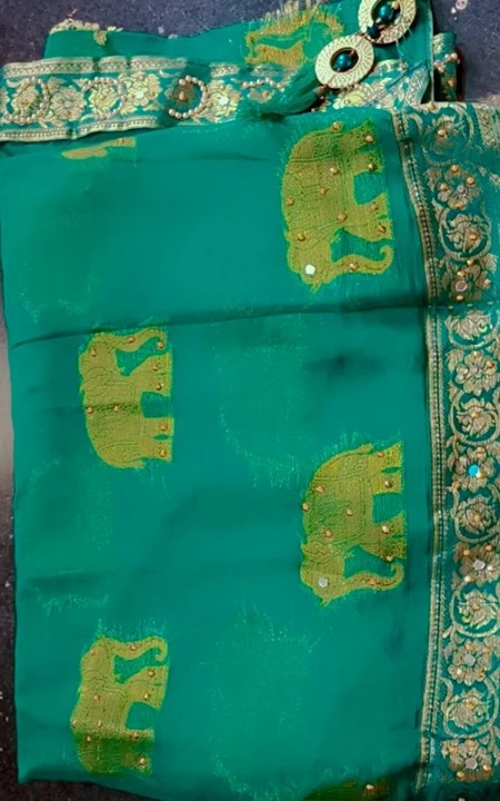 Beautiful Pure chiffon Saree with thin border and all over nagina work  uploaded by business on 10/2/2022