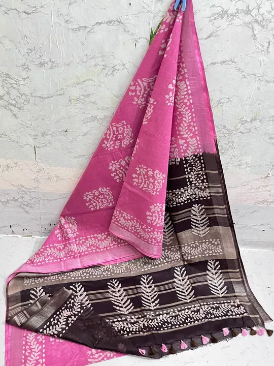 fabric Cotten linen batick print saree, uploaded by Govind Handloom on 10/2/2022