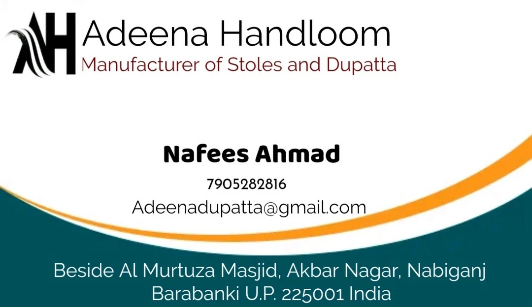 Visiting card store images of Adeena Handloom Barabanki