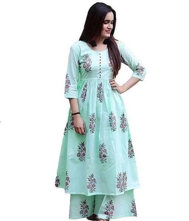 Product image of Women Cotton Flared Printed Long Kurti With Palazzos*, price: Rs. 499, ID: women-cotton-flared-printed-long-kurti-with-palazzos-c1191c96