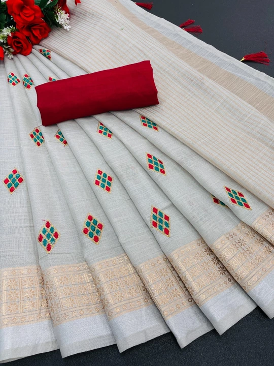 Linen cotton saree with heavy weaving and heavy embroidery work uploaded by Ramiv vastra on 10/3/2022