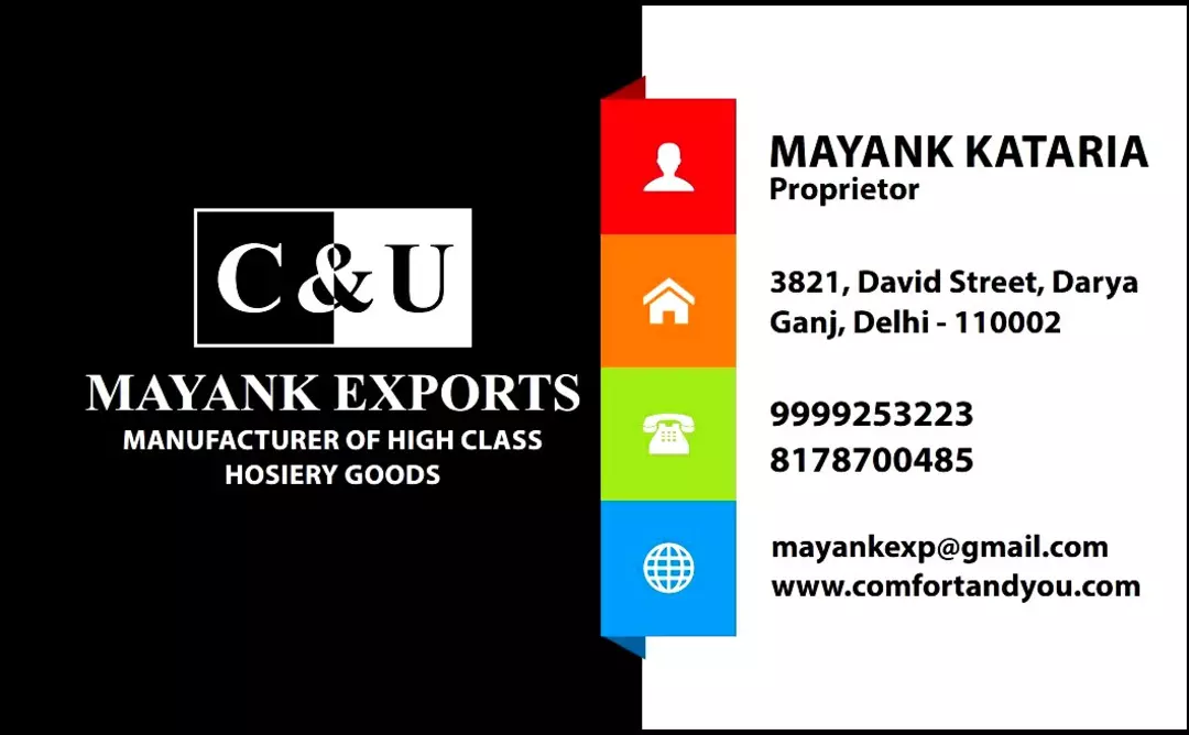 Visiting card store images of Mayank exports