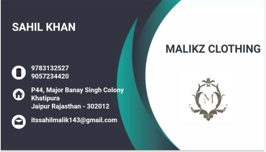 Visiting card store images of Malikz Clothing