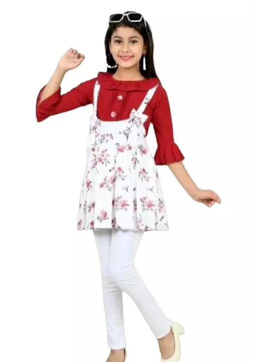 Post image 3 piece dress with stylish dangri and beautiful red top along with leggings.