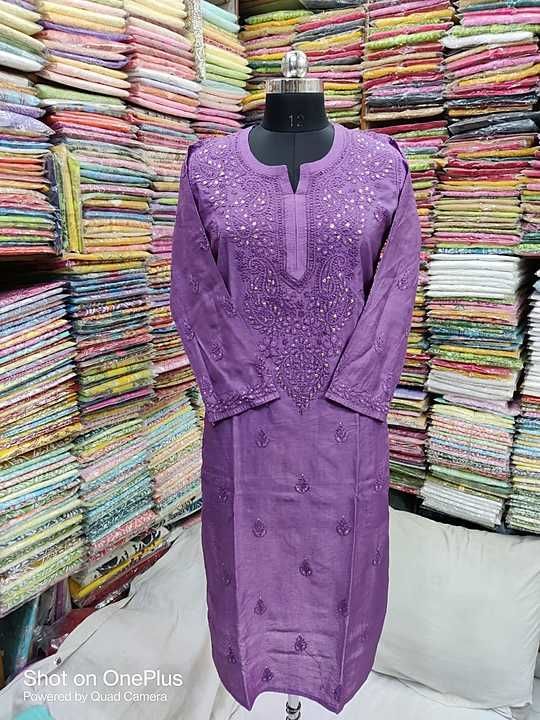Post image ✨Mukaish work Tussar Dyeble Silk kurta

✅Fabric -  Tussar Silk
✅Fine Chikankari 
✅Fusion with gota work 
✅Dyable Fabric
✅Length 46
✅Size  38 - 46

*Price - 1500/- Free shipping*

*Can Be Dyed In any Color Available In Shade Card.*