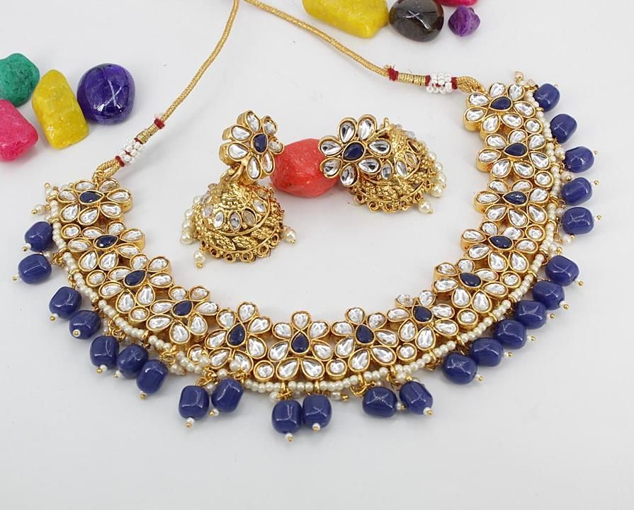 Glass kundan necklace set uploaded by Gehna Always on 1/4/2021