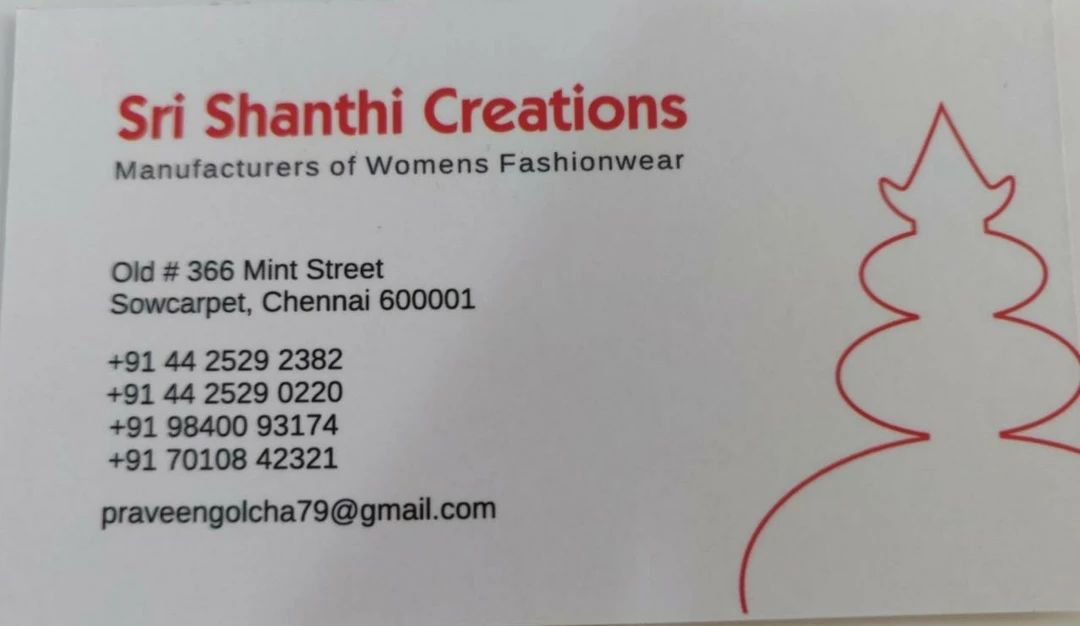Visiting card store images of Sri Shanthi Creations