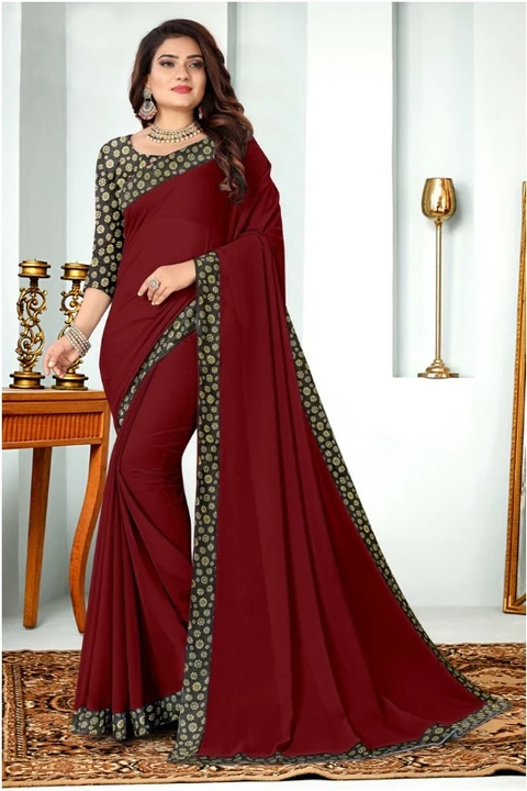 Post image Women's wear latest trendy Beautiful branded Printed Georgette Saree with attractive fancy Banarasi lace border &amp; Blouse Piece Bollywood Checks festival Simple look function office wear day Georgette available in color this item is designed and manufactured by us, which ensures it is *100% Original. Images can also look a little different on some devices, but our Products will always look far better than images on a computer or mobile Screen