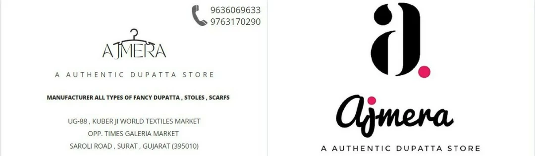 Visiting card store images of Ajmera (A authentic dupatta store)