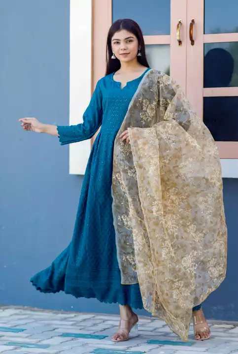 Chicken work long kurta with long dupatta  uploaded by YourstyleFashion-MUYS on 10/6/2022