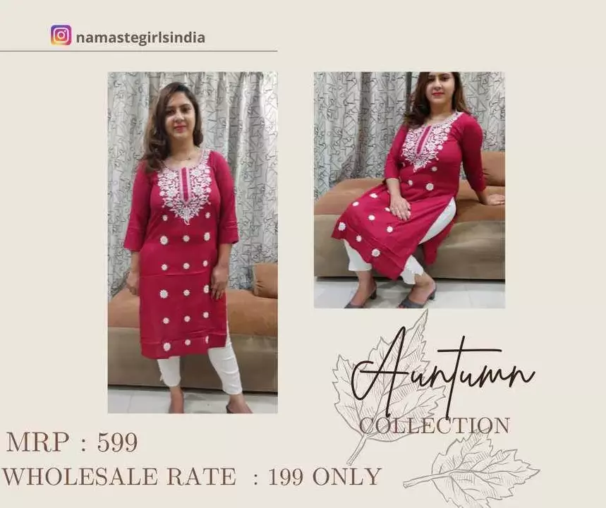 Auntumn Collection Lucknowi Machine Embroidery Work kurti uploaded by Anam Dresses on 10/6/2022