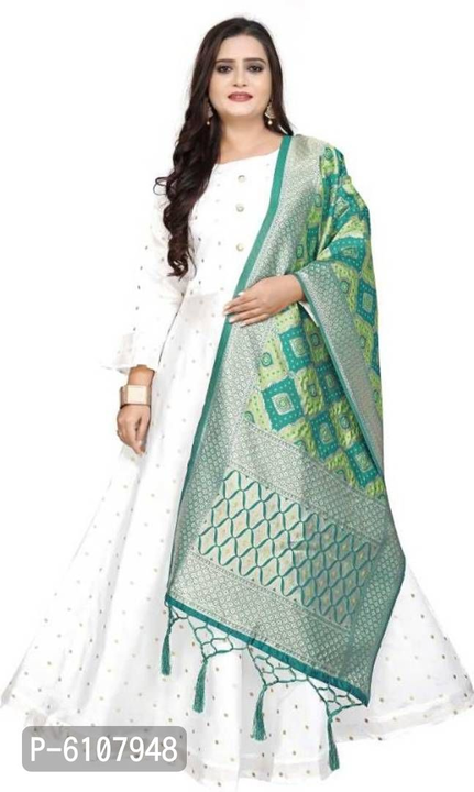 Post image Beautiful Silk Semi-Stitched Ethnic Gown with Dupatta
 Color: White
 Fabric: Silk
 Type: Semi-Stitched
 Style: Solid
Bust: 42.0 - 42.0 (in inches)
Waist: 42.0 - 42.0 (in inches)
Within 6-8 business days However, to find out an actual date of delivery, please enter your pin code.
Gown : Silk Dupatta : Jacquard Gown Lenth :52inch.... Dupatta Lenth : 2m..... Gown work :Jacquard Dupatta :Jacquard