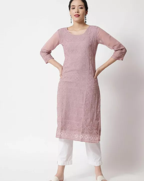 Post image *Atlanta Kurtis*
Fabric- Georgette with crepe inner.

👗Size - M(38) , L(40) , XL(42) 
Lucknowi chickenkari work

*Singles also available.*