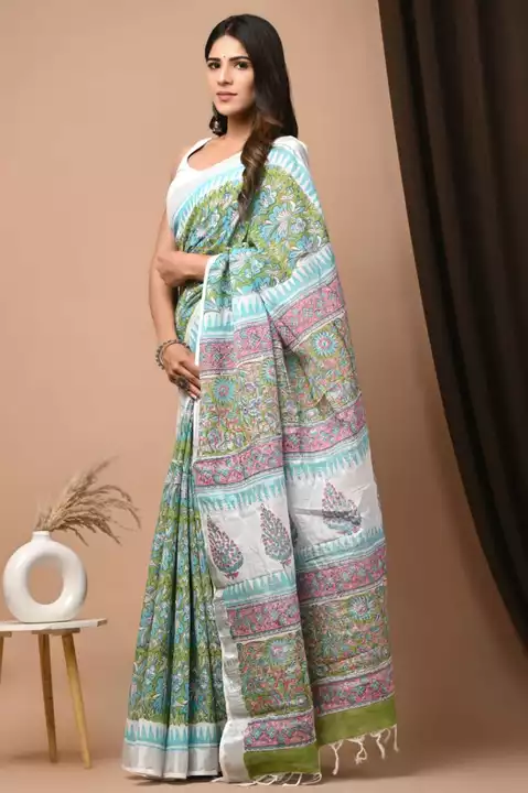 Post image New latest collection👆 
mix-up collection 👌
Bagru # #Hand block printend soft linen fabric 'cotton slub' ( all are natural  colors vegitable  prints ) 
* with blouse
Natural dye nd color
Price  

Saree length  6.5 metr with blouse 

Available now