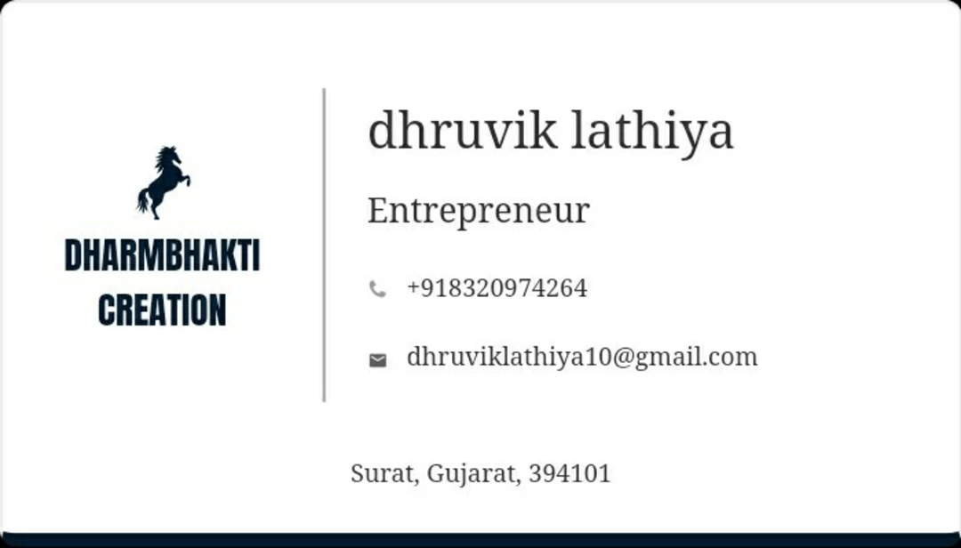Visiting card store images of DHARMBHAKTI CREATION